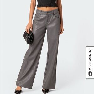 Edikted Faux Leather Straight Leg Pants in Grey